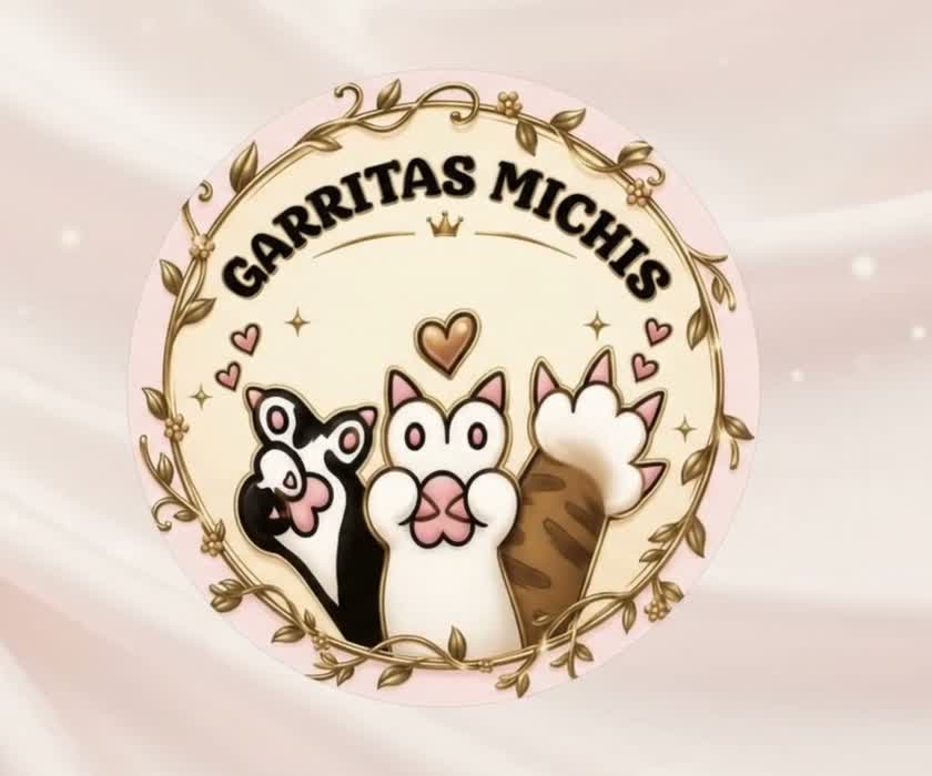 Logo de Garritas Michis con tres gatitos entre flores